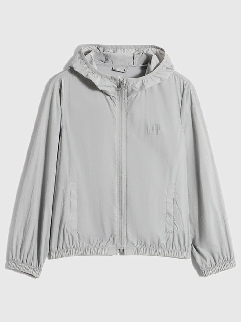 gap男童logo户外连帽防晒衣808989春季2022新款童装防泼水夹克浅灰色