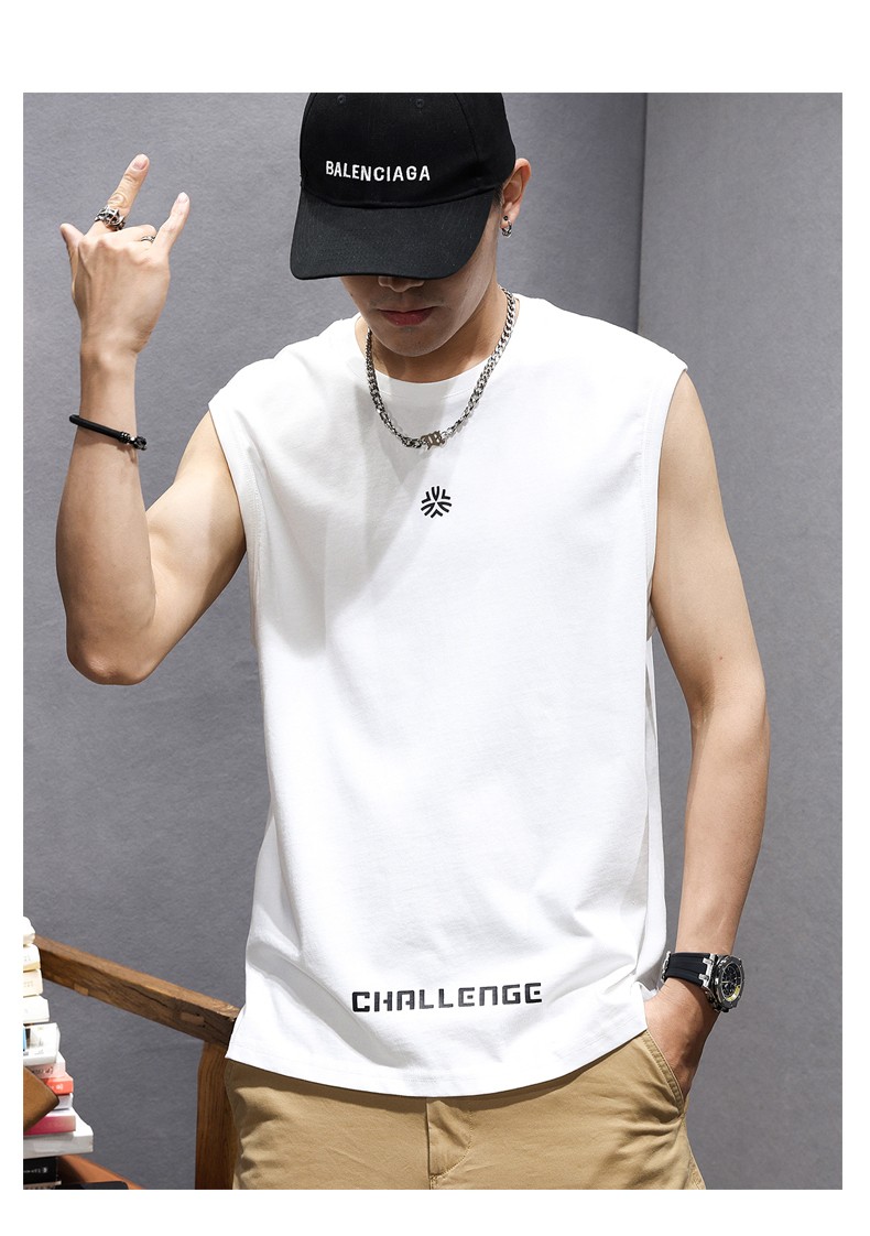 kubujian夏季薄款棉无袖t恤男精选优质面料宽松潮牌休闲运动背心潮流