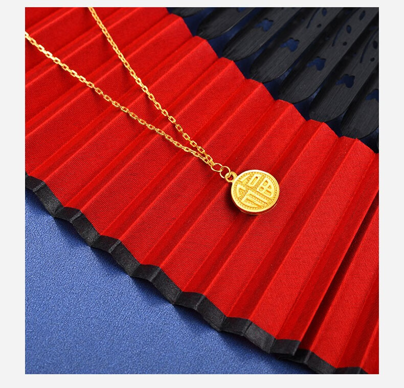 荟萃楼珠宝黄金项链福字金链子挂坠女小福字吊坠足金999套链送礼黄金