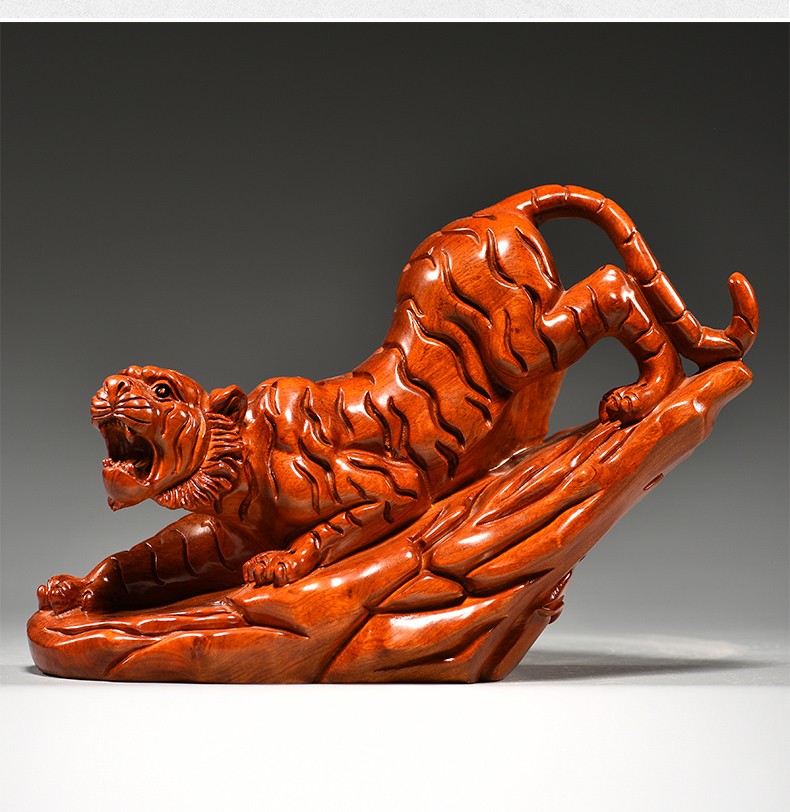 艺永轩花梨木雕老虎摆件工艺品十二生肖虎实木雕刻下山虎木质动物虎年