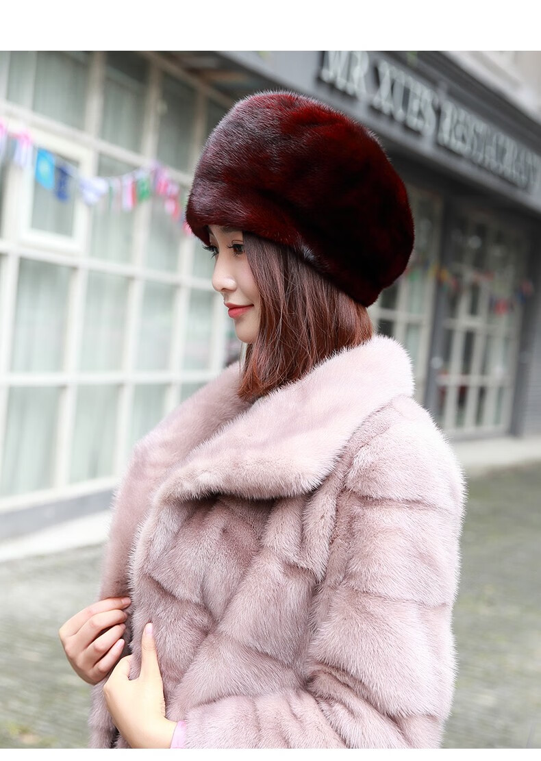 aofanlei品牌貂皮草帽子女士冬季护耳加厚保暖整貂高顶贝雷帽女神范