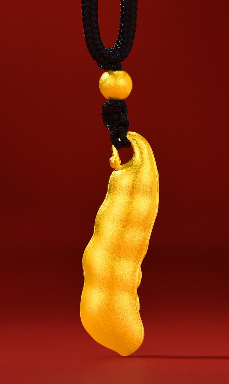 凤禧珠宝黄金吊坠简约时尚足金项链女古法珐琅福豆吊坠送老婆送妈妈