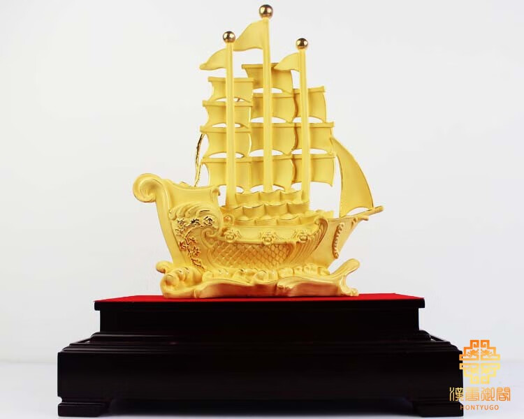 汉唐御阁绒沙金一帆风顺帆船黄金摆件工艺品高档开业乔迁礼品办公室桌