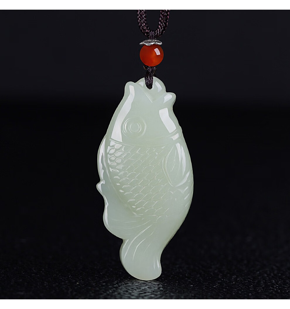 月石缘和田玉白玉连年有鱼吊坠天然玉石金鱼挂件可爱小鱼玉佩男女款饰