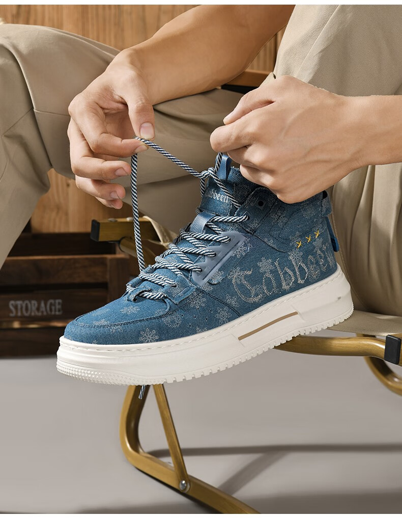 cabbeen卡宾秋冬季男鞋男士马丁靴男水色雪花设计潮流休闲鞋男时尚