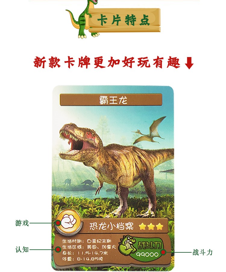 恐龙认知恐龙世界卡片55张不重复霸王龙闪卡收藏册贴纸儿童玩具动漫