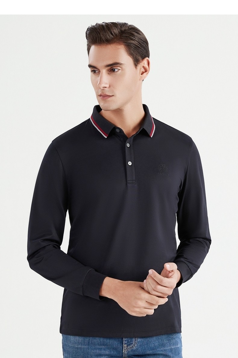 柒牌男装polo衫男长袖2022春季新款polo休闲男士翻领青年中年纯色商务