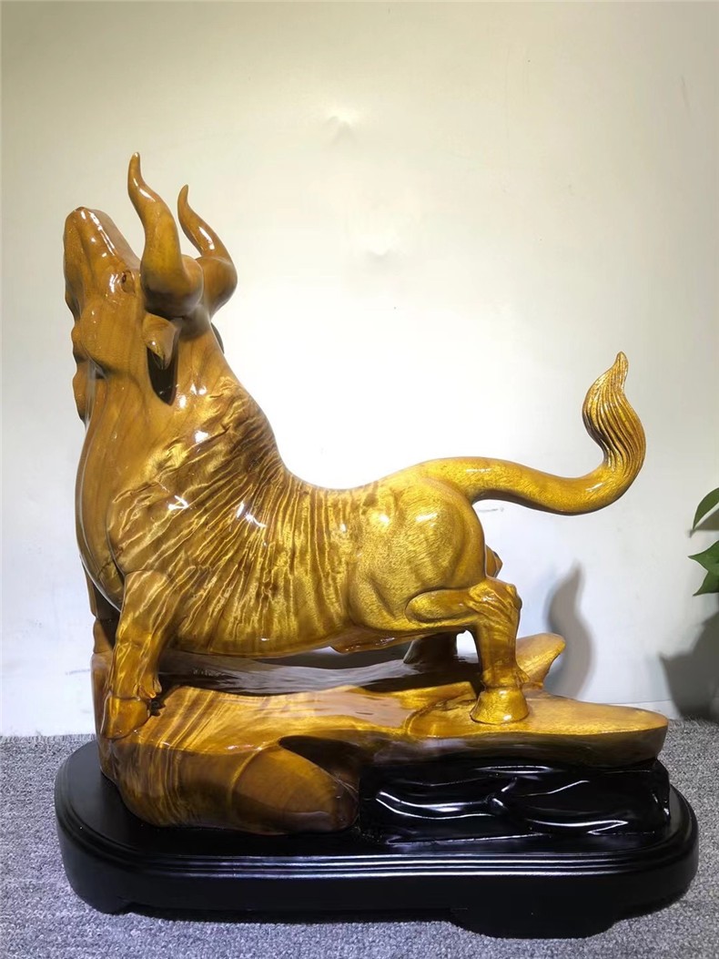 名态 金丝楠木牛气冲天大黄牛根雕艺术品小叶桢楠水波纹手工雕刻工艺