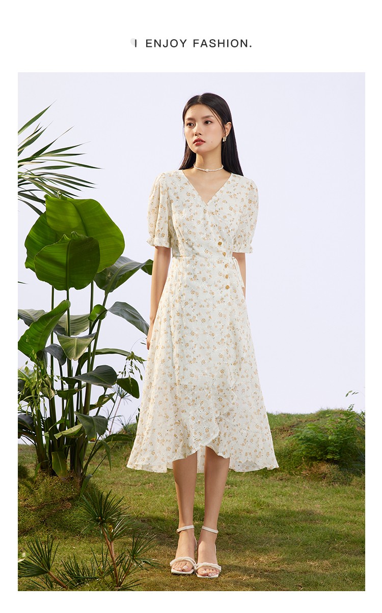 ief/爱依服时髦连衣裙2022年夏季新款韩版气质收腰显瘦花边碎花裙3312