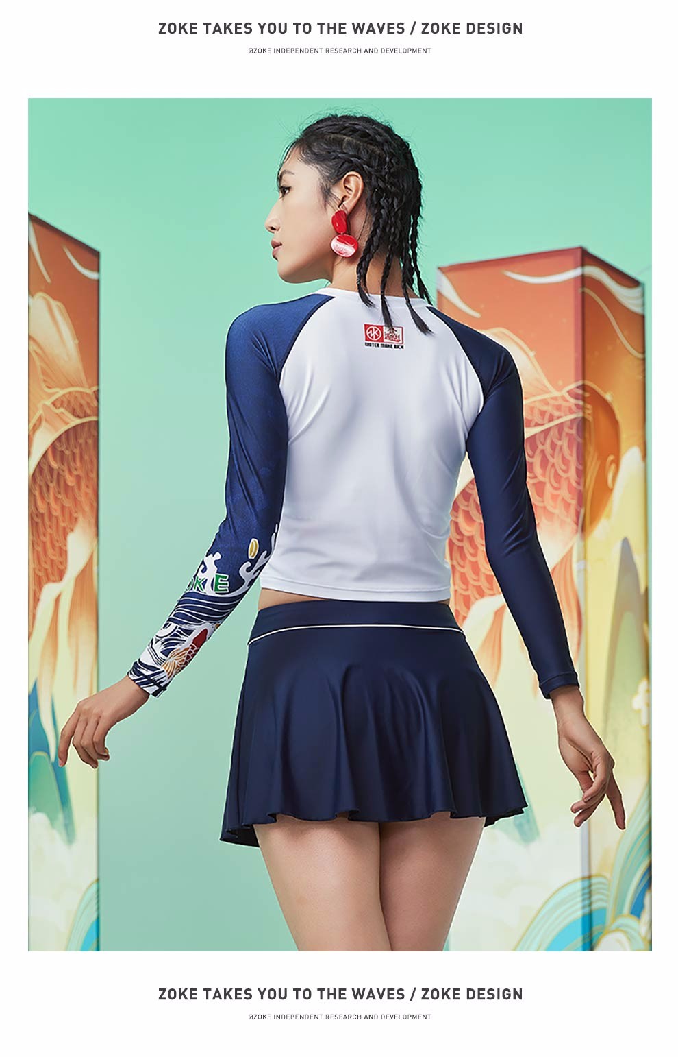 洲克zoke遇水则发系列泳衣女分体裙摆两件套度假出游运动训练游泳衣