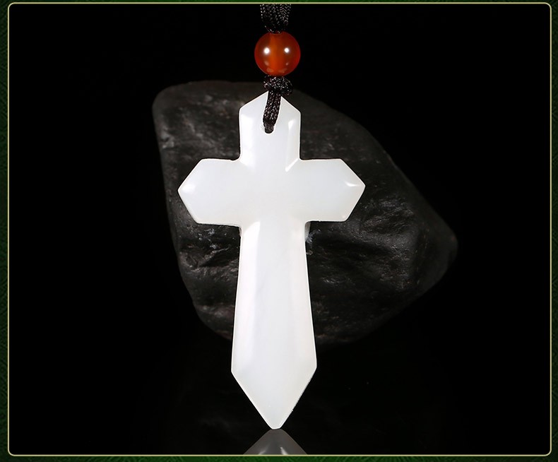 圣诞节礼物景曦和田玉白玉碧玉十字架吊坠玉石基督饰品情侣款信物挂件