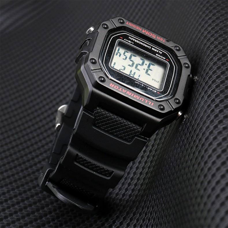 适配卡西欧手表男女小方块小黑w218hae1200f108aqs810硅胶表带18mm军