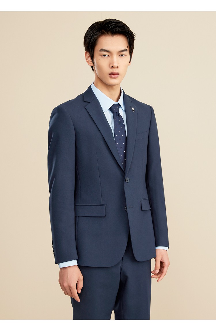 hla海澜之家西装套装男2021秋季新品经典纯色松紧裤腰挺括修身绅士仿