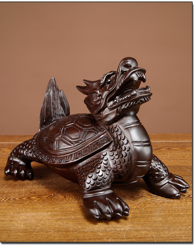 浣彩黑檀木雕龙龟摆件实木质龙头龟客厅家居送礼装饰摆设红木工艺礼品