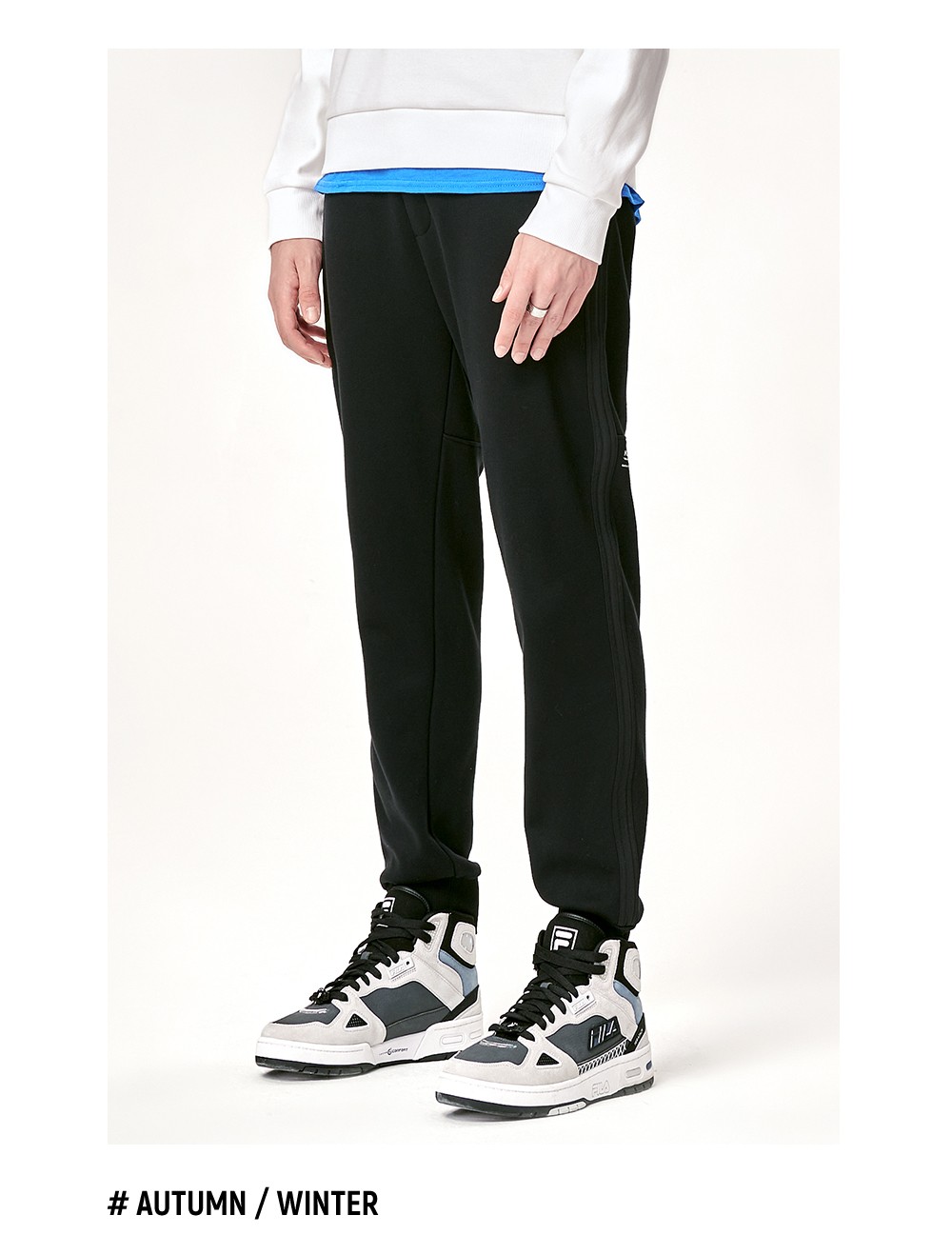 fila斐乐男装官方男裤加绒针织长裤2021秋冬新款束脚裤加厚休闲裤小黑