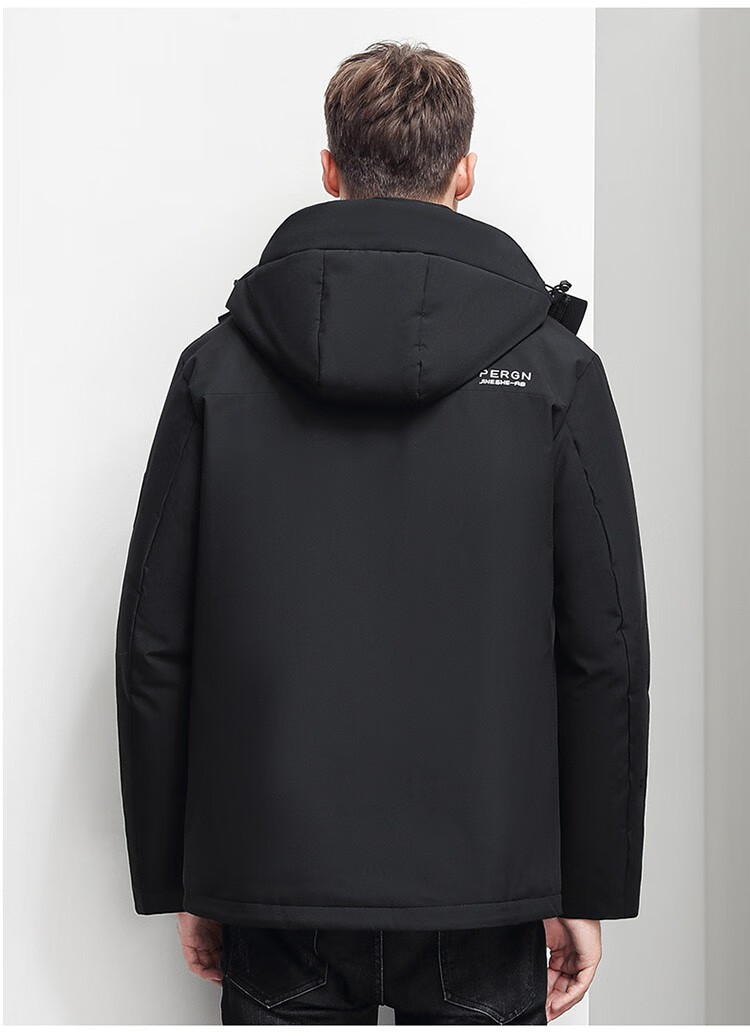 美国保罗羽绒服男中长款连帽白鸭绒中年加厚保暖户外羽绒外套 红色(可