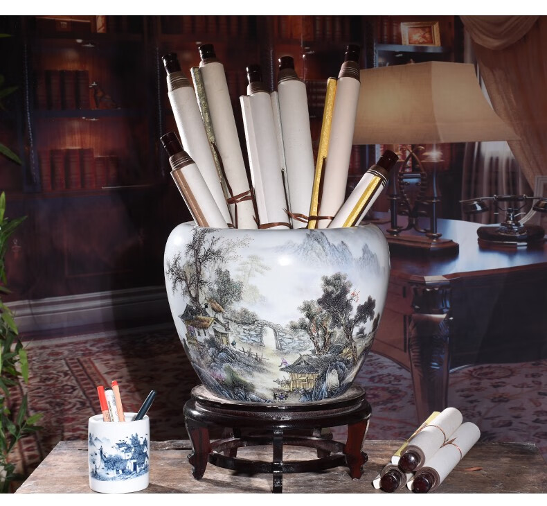 予乐陶景德镇陶瓷字画缸收纳画筒青花瓶落地居家书房手绘工艺品装饰
