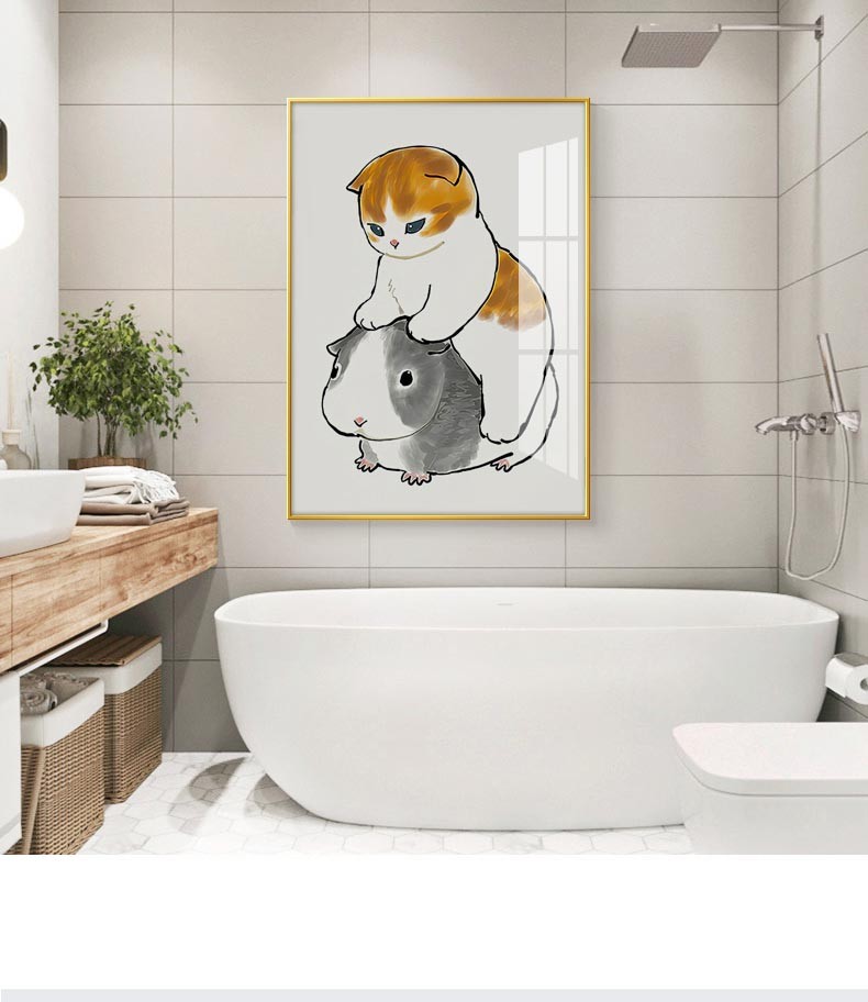 恋之屋卫生间装饰画现代简约浴室厕所挂画免打孔洗手间宠物壁画定制喵