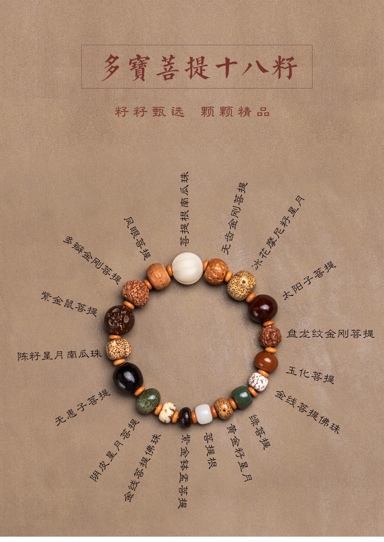 落花啼春 菩提子多宝珠十八子手串星月凤眼千眼金刚菩提手链 多宝十八
