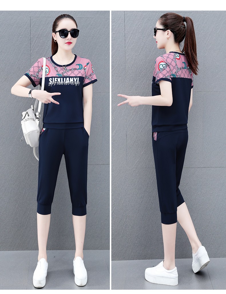 运动套装女夏季新款短袖七分裤女运动服休闲套装女韩版女装短袖女运动