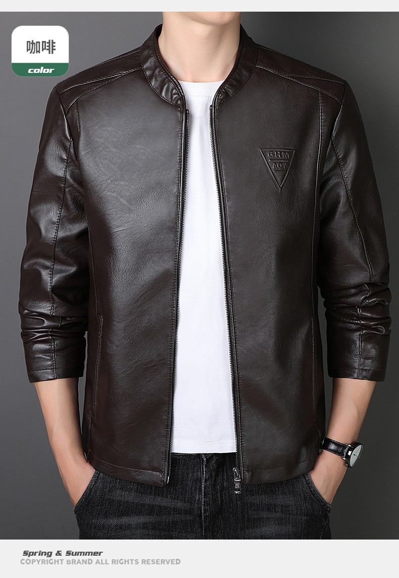 罗蒙皮衣男秋冬季新款商务休闲立领皮夹克中青年男士爸爸装外套上衣