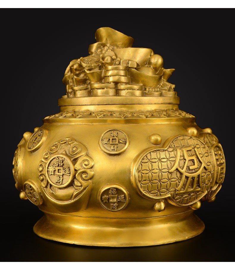 聚宝盆摆件黄铜带盖元宝存钱罐家居客厅财位摆设办公室桌面装饰品礼品