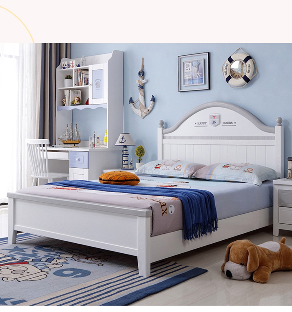 西屋艺素美式青少年全实木儿童单人床135米男女孩15m卧室公主床实木