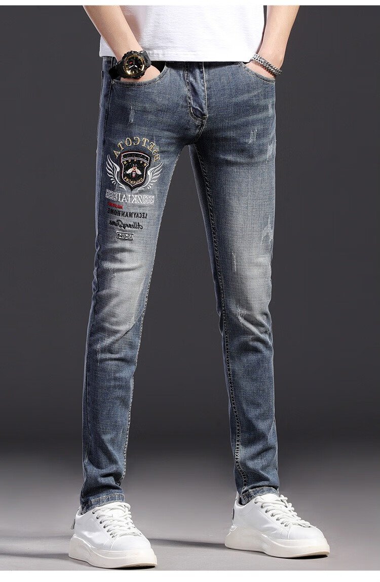 boy cln 潮牌男裤刺绣牛仔裤男 2022秋冬新款男士狮子牛仔小脚裤 青年