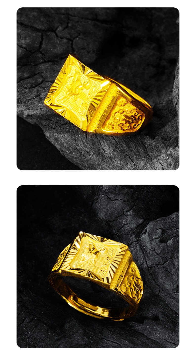 七夕节礼物新品中国黄金黄金戒指男马到成功999足金戒指大气男款活口