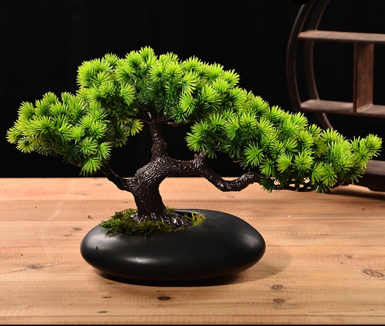 轻銮迎客松盆景客厅仿真花室内家居装饰假花松树绿植塑料摆件创意盆景
