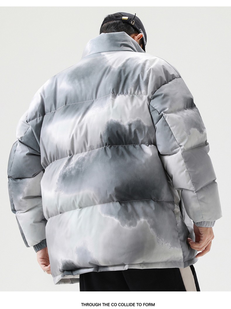 北极绒羽绒服男2021冬季新品立领潮流渐变晕染保暖时尚外套青年上衣