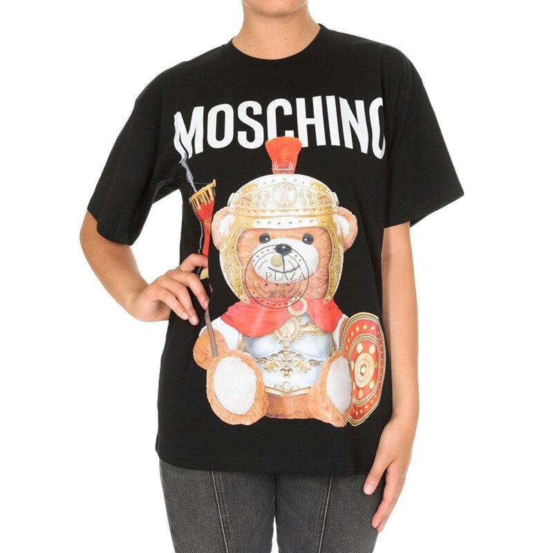 莫斯奇诺moschino女装t恤经典款女士小熊图案棉质休闲百搭圆领短袖