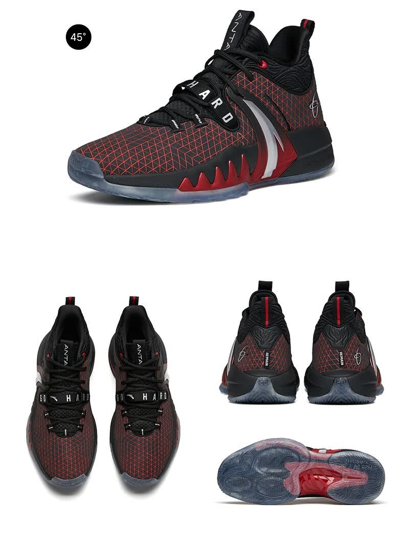 海沃德2代安踏篮球鞋男夏季新款中帮实战球鞋运动鞋子1黑体育红银色39