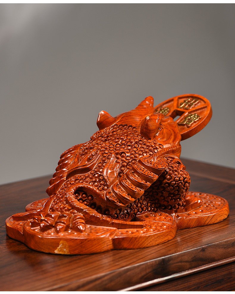 浣彩花梨木雕三足金蟾蜍风水招财摆件客厅装饰酒柜摆件实木雕刻工艺品