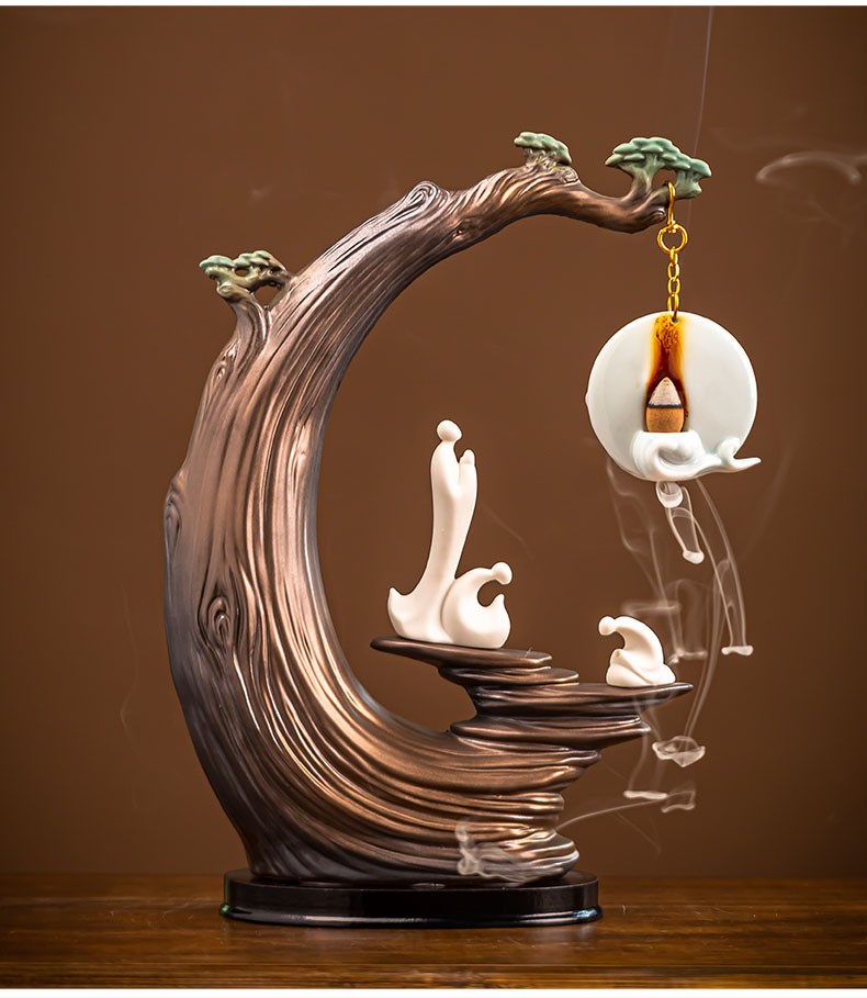 倒流香摆件新中式悬挂吊炉倒流香炉茶室书房客厅办公室创意陶瓷熏香