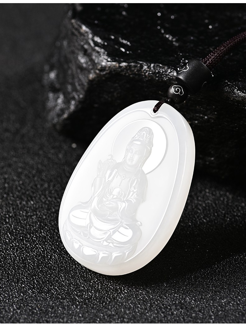 景禾和田玉羊脂白玉净瓶观音吊坠男款柳枝宝瓶观世音菩萨玉坠玉佩玉牌
