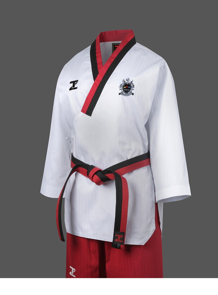 跆拳道服成人儿童品势服长袖男女专业教练服训练服竞技比赛服蓝色配