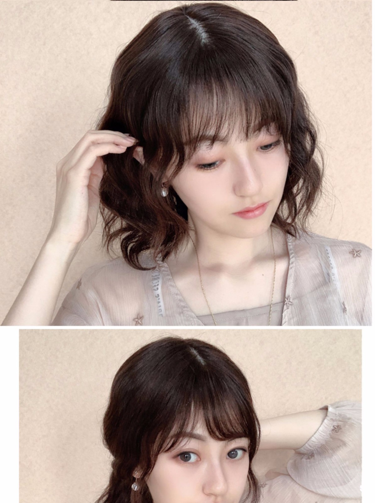 假发女卷发时尚韩式卷空气刘海自然蓬松真人发丝假发套短款韩式卷升级