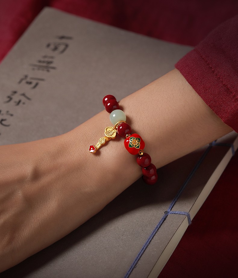 皇家天选朱砂手串女官方天然原石紫金砂转运珠佛珠柿柿如意手链如意