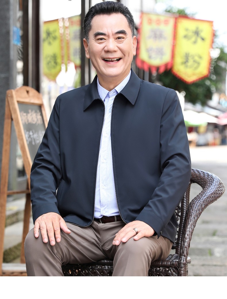 南极人中老年男装爸爸装上衣百搭纯色翻领休闲外套中年男士干部夹克春