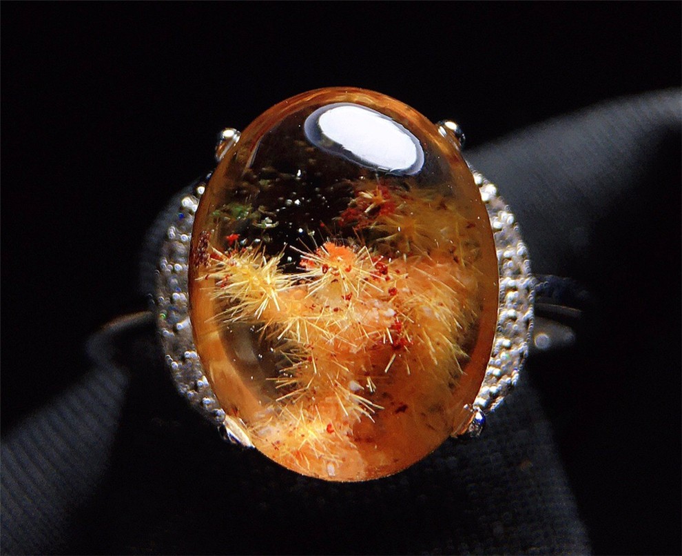 墨辰珠宝天然发晶花戒指晶体干净实物超美发晶花特别稀有带花的发晶