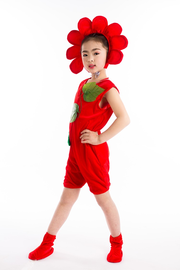 小花朵树叶小草儿童植物表演服装幼儿舞蹈服太阳花花朵演出服饰红色