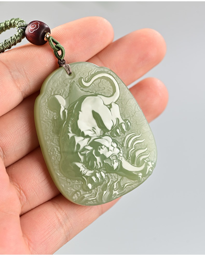 yunitongxing和田玉青玉下山虎吊坠男玉虎本命年玉石挂件十二生肖属虎