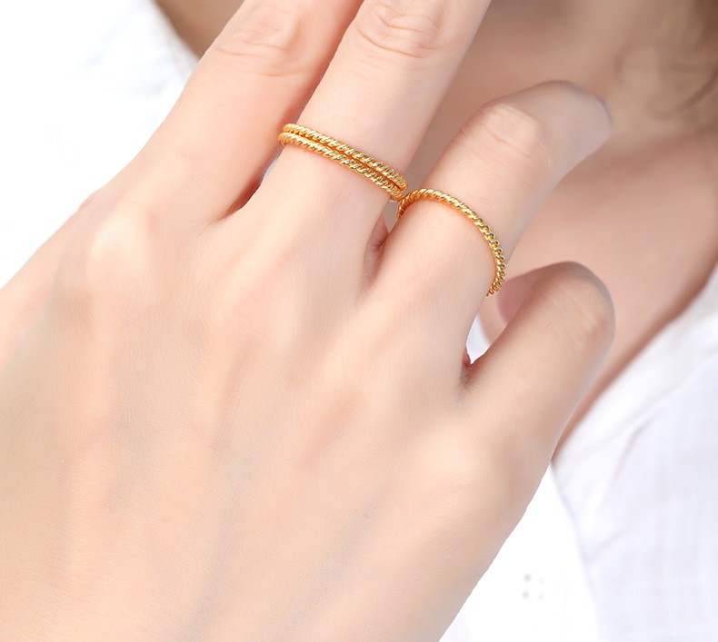 吾悦珠宝足金999黄金戒指麻花素圈多圈叠戴时尚简约女款送礼21号手指