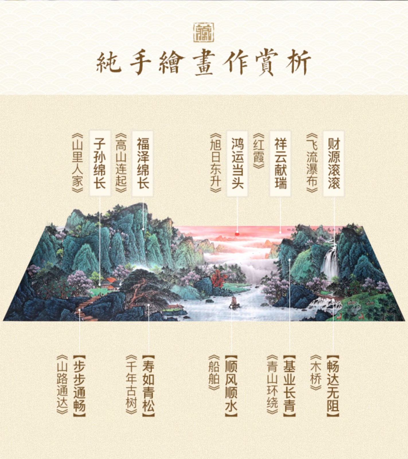 贝伊乐山水画客厅装饰画手绘国画富春山居图送领导礼物办公室风景靠山