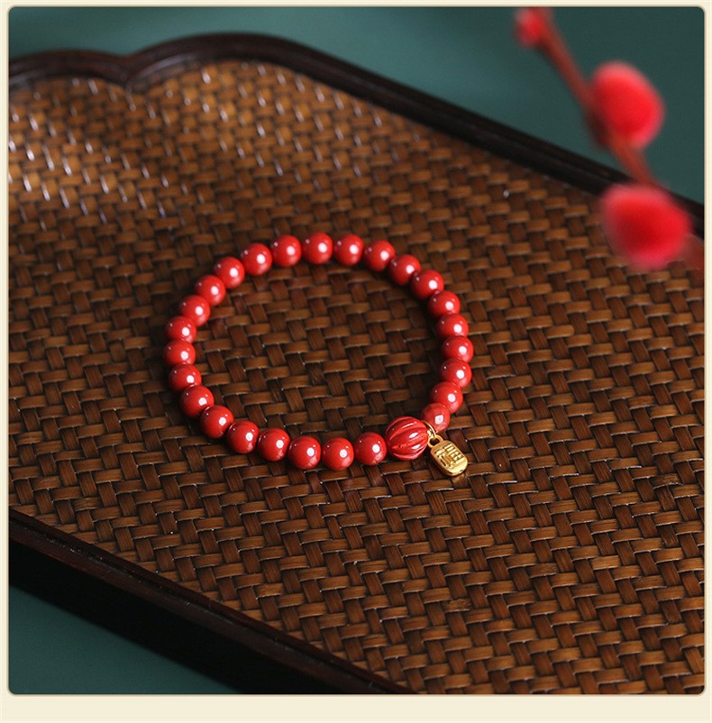 皇家天选帝王砂朱砂手链金挂件红色本命年手串情人节礼物8mm