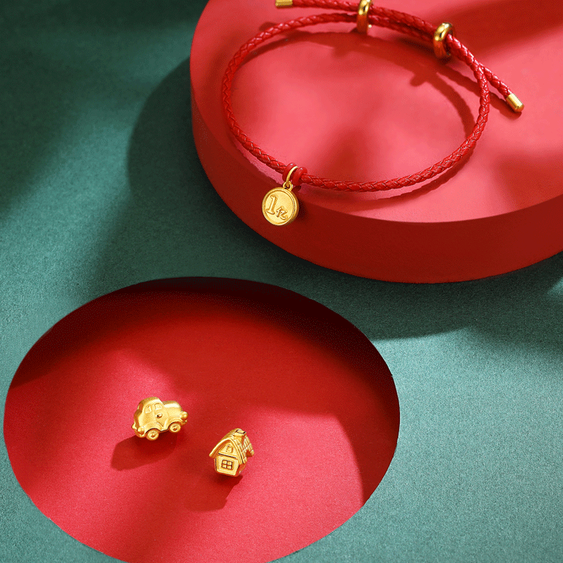 佐卡伊黄金转运珠情侣手链本命年足金手绳送女友礼品红绳手串男友情人