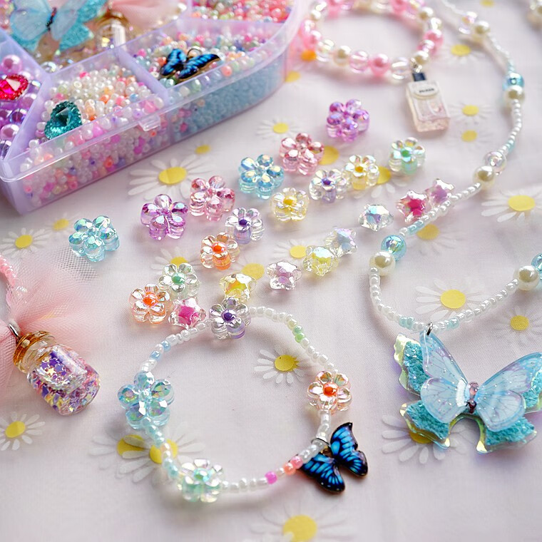 儿童手工串珠项链穿珠子玩具diy饰品材料包冰雪奇缘艾莎公主高亮宝藏