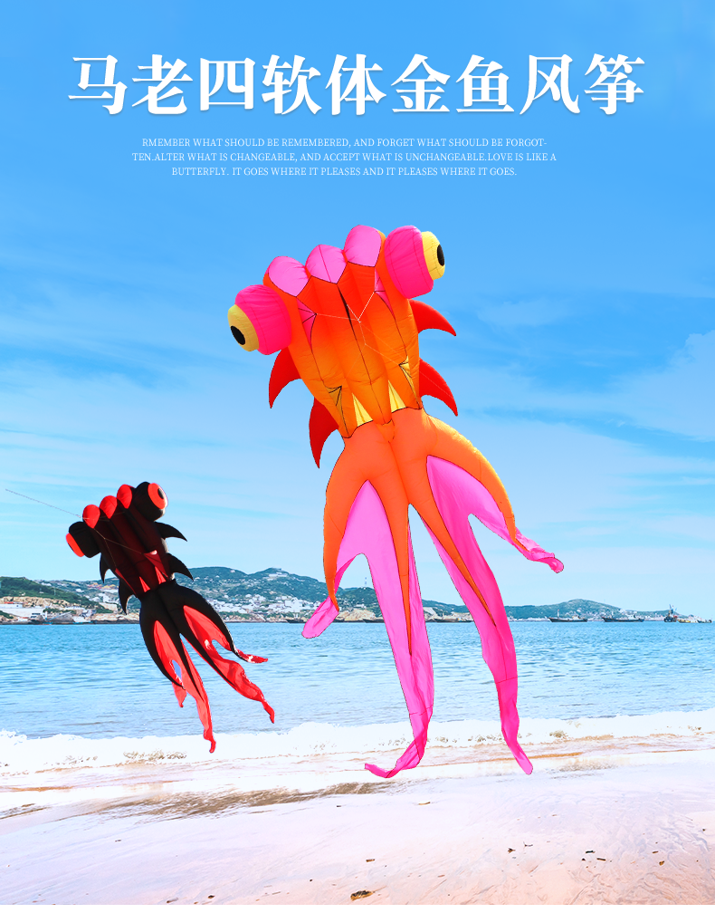 潍坊风筝软体金鱼风筝大型软体成人伞布风筝5米绿色金鱼不带线