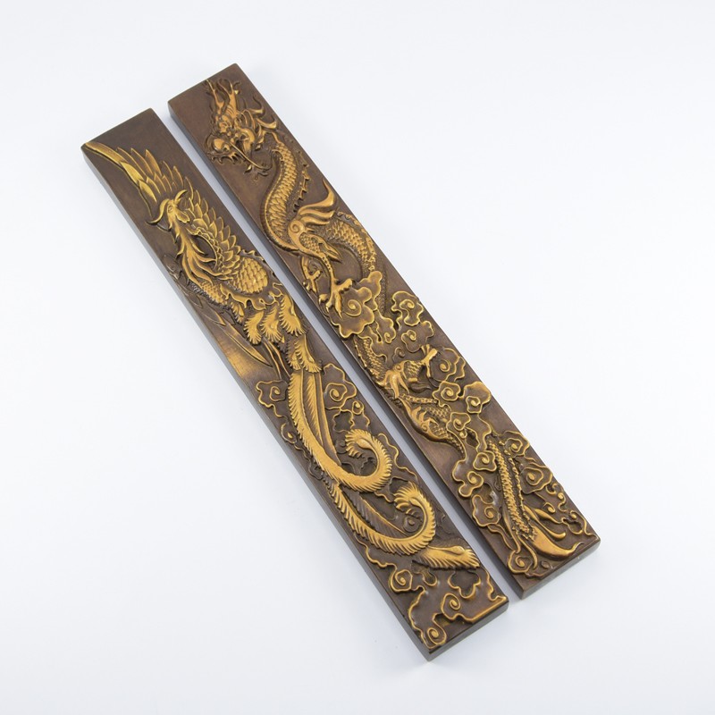仿古大号浮雕精雕图铜镇纸法镇尺中国风创意金属铜压纸文镇01款龙凤镇